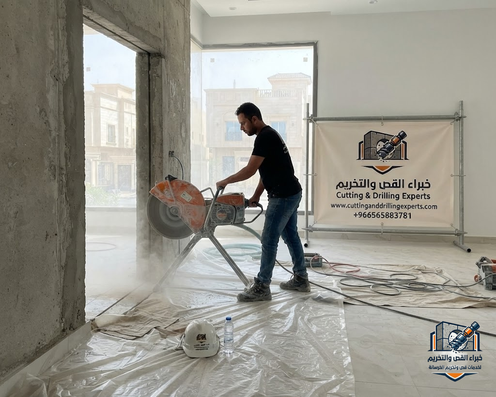 قص الأرضيات الخرسانية وفتح الأبواب والنوافذ بحي الروضة جدة بدقة عالية وبدون تكسير